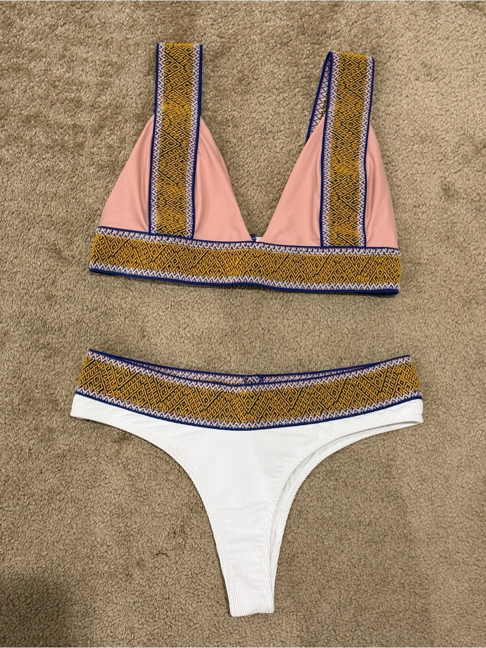 Elysiian - Pink & White Mix and Match Bikini Set with Patterned Trim